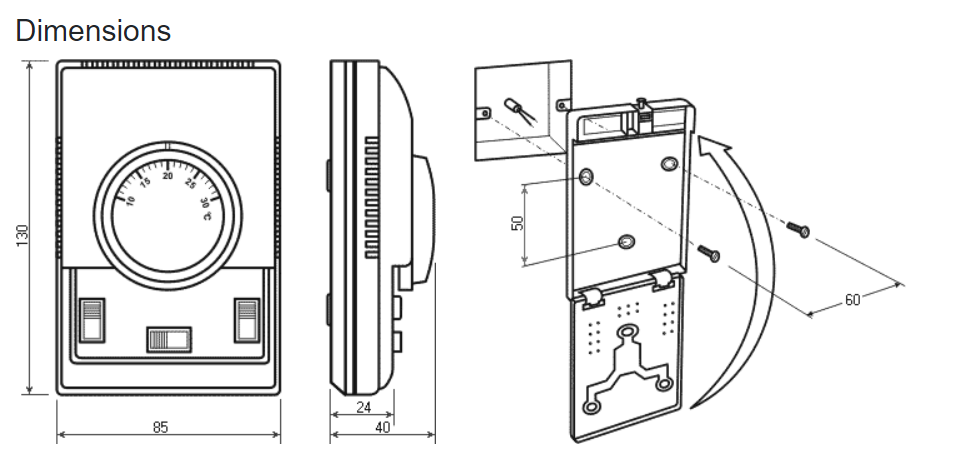 NTL-002 Wall mounted thermostat drawing